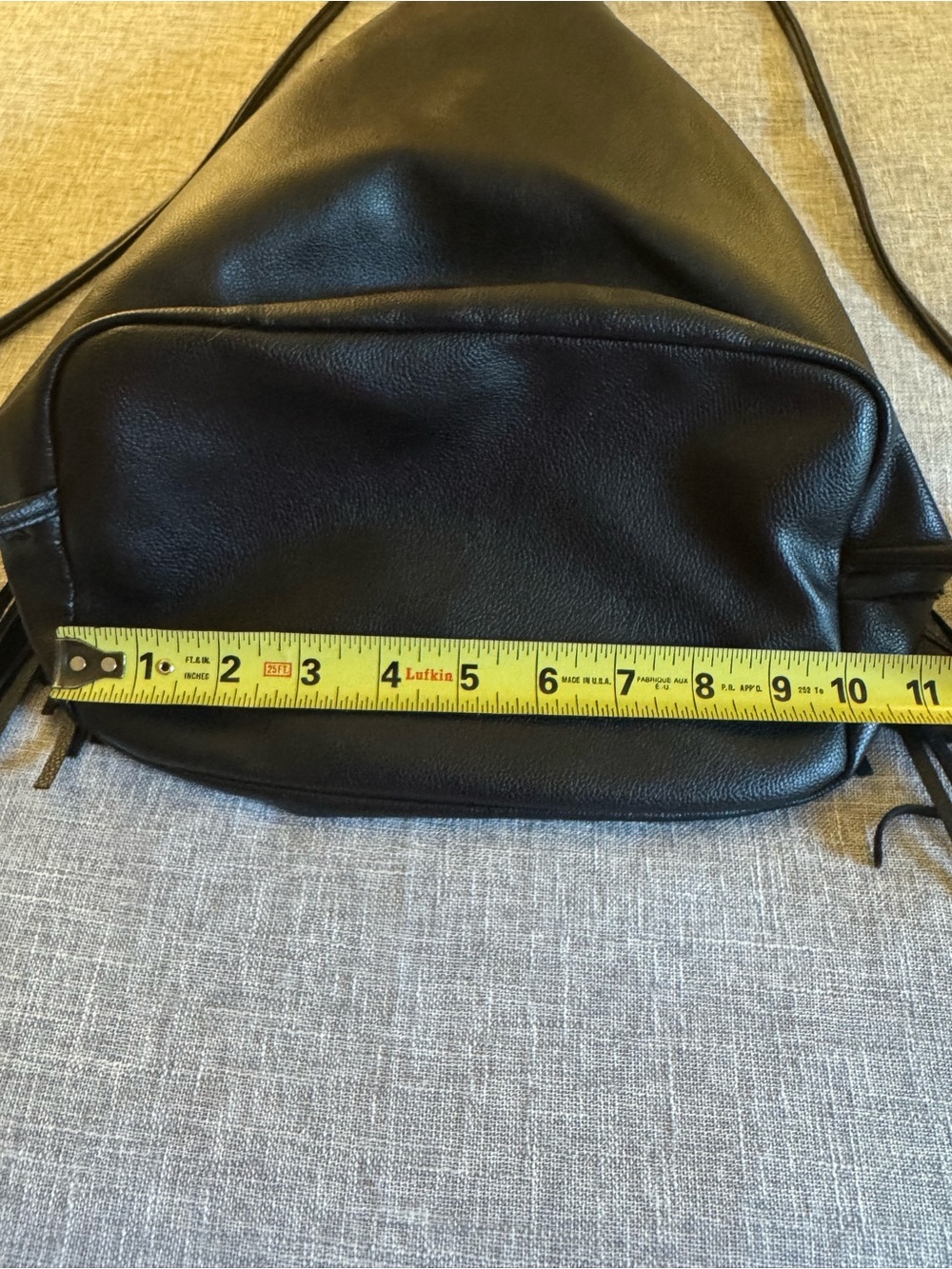 Victoria's Secret Black Faux Leather Fringe Drawstring Boho Bag - Picture 13 of 16